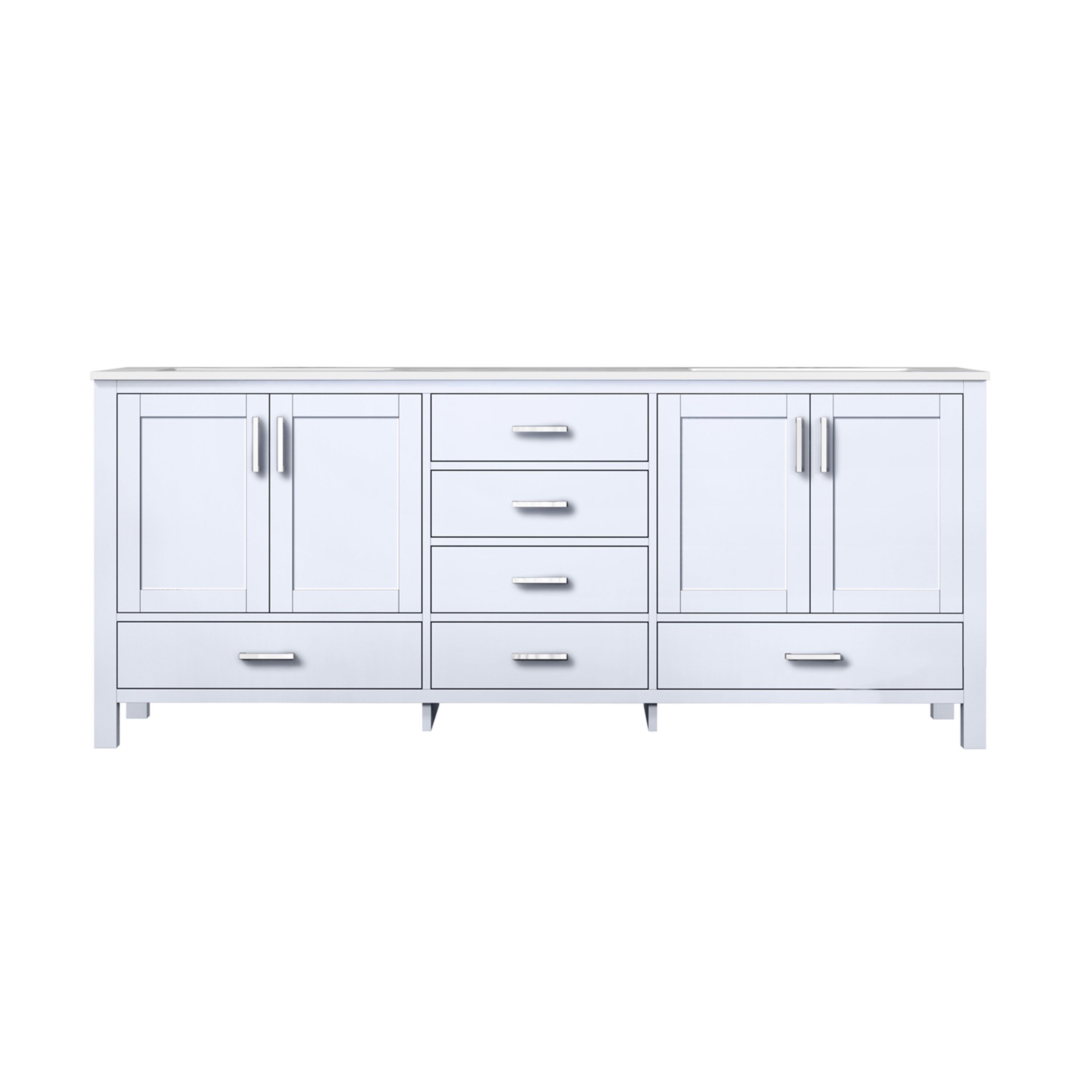 Lexora Jacques LJ342280DADS000 80" Double Bathroom Vanity in White with White Carrara Marble, White Rectangle Sinks, Front View