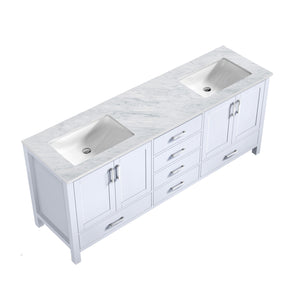 Lexora Jacques LJ342280DADS000 80" Double Bathroom Vanity in White with White Carrara Marble, White Rectangle Sinks, Countertop