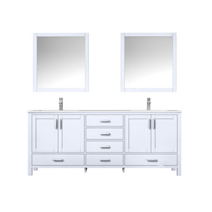 Lexora Jacques LJ342280DADS000 80" Double Bathroom Vanity in White with White Carrara Marble, White Rectangle Sinks, with Mirrors and Faucets