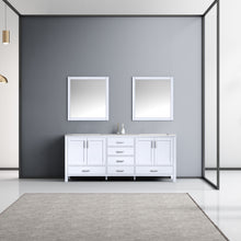 Load image into Gallery viewer, Lexora Jacques LJ342280DADS000 80&quot; Double Bathroom Vanity in White with White Carrara Marble, White Rectangle Sinks, Rendered with Mirrorrs