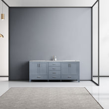 Load image into Gallery viewer, Lexora Jacques LJ342280DBDS000 80&quot; Double Bathroom Vanity in Dark Grey with White Carrara Marble, White Rectangle Sinks, Rendered Front View