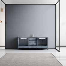 Load image into Gallery viewer, Lexora Jacques LJ342280DBDS000 80&quot; Double Bathroom Vanity in Dark Grey with White Carrara Marble, White Rectangle Sinks, Rendered Open Doors