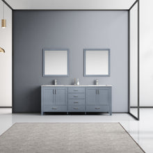 Load image into Gallery viewer, Lexora Jacques LJ342280DBDS000 80&quot; Double Bathroom Vanity in Dark Grey with White Carrara Marble, White Rectangle Sinks, Rendered with Mirrors and Faucets