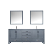 Load image into Gallery viewer, Lexora Jacques LJ342280DBDS000 80&quot; Double Bathroom Vanity in Dark Grey with White Carrara Marble, White Rectangle Sinks, with Mirrors and Faucets