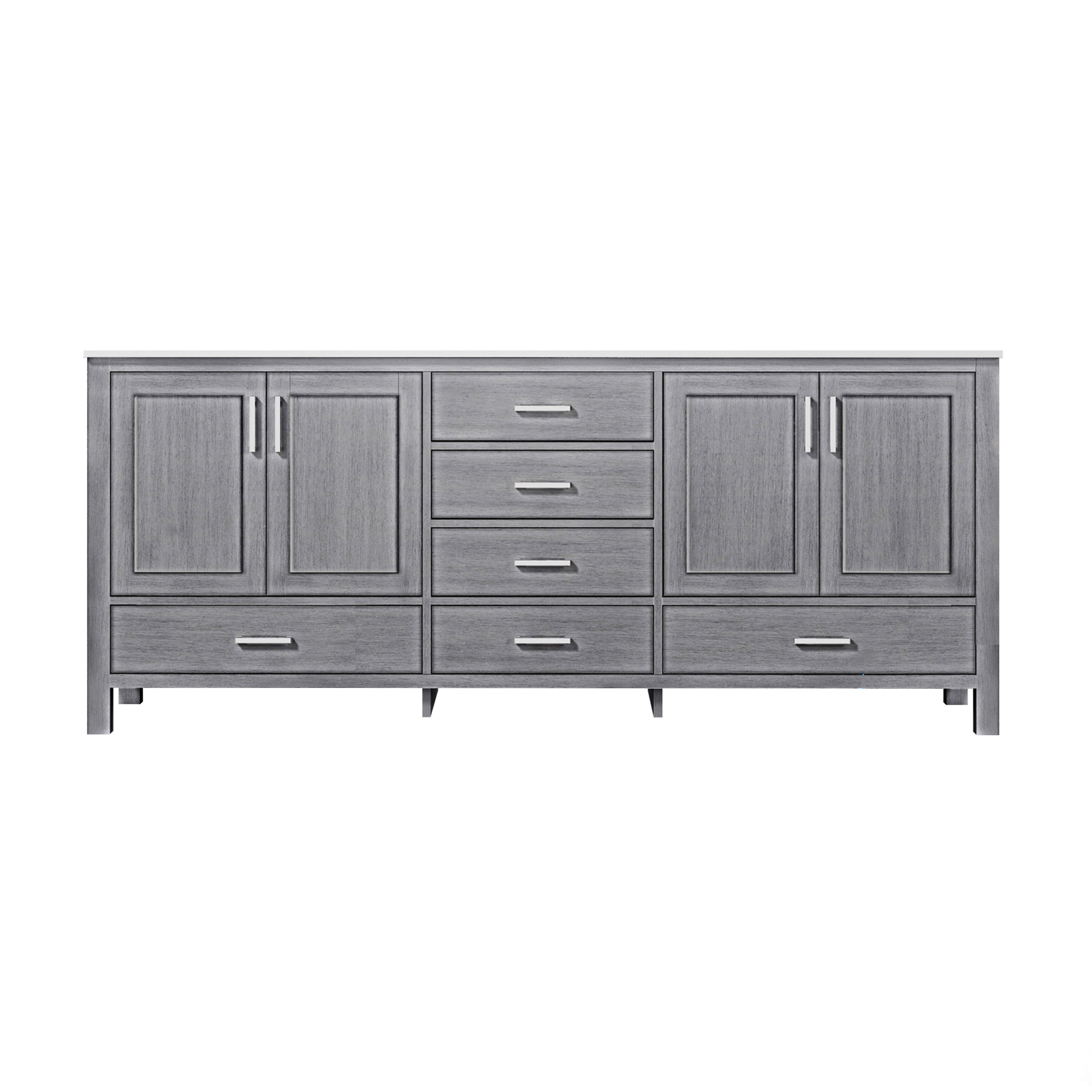 Lexora Jacques LJ342280DDDS000 80" Double Bathroom Vanity in Distressed Grey with White Carrara Marble, White Rectangle Sinks, Front View