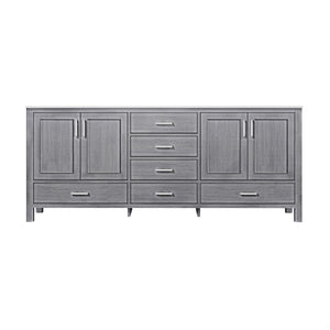 Lexora Jacques LJ342280DDDS000 80" Double Bathroom Vanity in Distressed Grey with White Carrara Marble, White Rectangle Sinks, Front View
