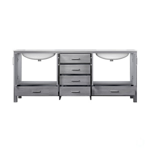 Lexora Jacques LJ342280DDDS000 80" Double Bathroom Vanity in Distressed Grey with White Carrara Marble, White Rectangle Sinks, Open Doors