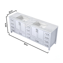Load image into Gallery viewer, Lexora Jacques LJ342284DADS000 84&quot; Double Bathroom Vanity in White with White Carrara Marble, White Rectangle Sinks, Vanity Dimensions