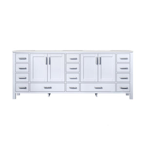 Lexora Jacques LJ342284DADS000 84" Double Bathroom Vanity in White with White Carrara Marble, White Rectangle Sinks, Front View