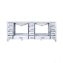Load image into Gallery viewer, Lexora Jacques LJ342284DADS000 84&quot; Double Bathroom Vanity in White with White Carrara Marble, White Rectangle Sinks, Open Doors