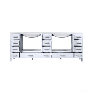 Lexora Jacques LJ342284DADS000 84" Double Bathroom Vanity in White with White Carrara Marble, White Rectangle Sinks, Open Doors