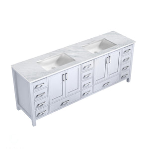 Lexora Jacques LJ342284DADS000 84" Double Bathroom Vanity in White with White Carrara Marble, White Rectangle Sinks, Countertop