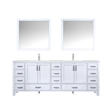 Load image into Gallery viewer, Lexora Jacques LJ342284DADS000 84&quot; Double Bathroom Vanity in White with White Carrara Marble, White Rectangle Sinks, with Mirrors and Faucets