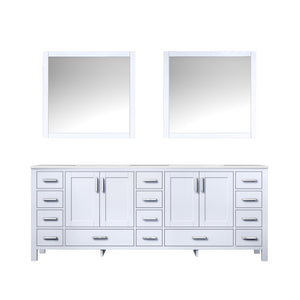 Lexora Jacques LJ342284DADS000 84" Double Bathroom Vanity in White with White Carrara Marble, White Rectangle Sinks, with Mirrors