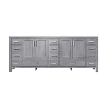 Load image into Gallery viewer, Lexora Jacques LJ342284DDDS000 84&quot; Double Bathroom Vanity in Distressed Grey with White Carrara Marble, White Rectangle Sinks, Front View