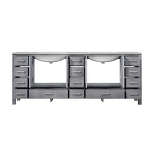 Load image into Gallery viewer, Lexora Jacques LJ342284DDDS000 84&quot; Double Bathroom Vanity in Distressed Grey with White Carrara Marble, White Rectangle Sinks, Open Doors