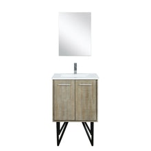 Load image into Gallery viewer, Lexora Lancy LLC24SKSOS000 24&quot; Single Bathroom Vanity in Rustic Acacia with White Quartz, White Rectangle Sink, with Faucet and Mirror
