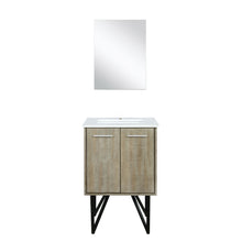 Load image into Gallery viewer, Lexora Lancy LLC24SKSOS000 24&quot; Single Bathroom Vanity in Rustic Acacia with White Quartz, White Rectangle Sink, with Mirror