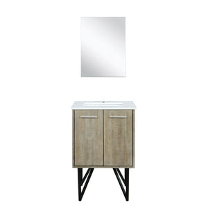 Lexora Lancy LLC24SKSOS000 24" Single Bathroom Vanity in Rustic Acacia with White Quartz, White Rectangle Sink, with Mirror