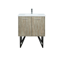Load image into Gallery viewer, Lexora Lancy LLC30SKSOS000 30&quot; Single Bathroom Vanity in Rustic Acacia with White Quartz, White Rectangle Sink, with Faucet