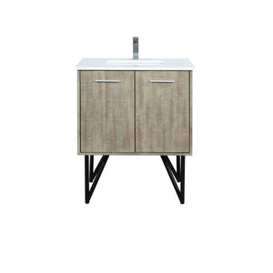 Lexora Lancy LLC30SKSOS000 30" Single Bathroom Vanity in Rustic Acacia with White Quartz, White Rectangle Sink, with Faucet