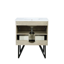 Load image into Gallery viewer, Lexora Lancy LLC30SKSOS000 30&quot; Single Bathroom Vanity in Rustic Acacia with White Quartz, White Rectangle Sink, Back View