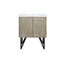 Load image into Gallery viewer, Lexora Lancy LLC30SKSOS000 30&quot; Single Bathroom Vanity in Rustic Acacia with White Quartz, White Rectangle Sink, Front View