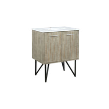 Load image into Gallery viewer, Lexora Lancy LLC30SKSOS000 30&quot; Single Bathroom Vanity in Rustic Acacia with White Quartz, White Rectangle Sink, Angled VIew