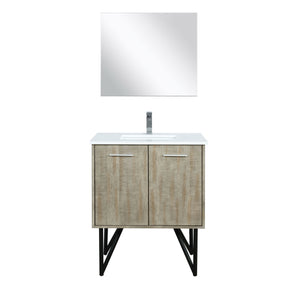 Lexora Lancy LLC30SKSOS000 30" Single Bathroom Vanity in Rustic Acacia with White Quartz, White Rectangle Sink, with Faucet and Mirror