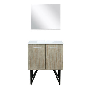 Lexora Lancy LLC30SKSOS000 30" Single Bathroom Vanity in Rustic Acacia with White Quartz, White Rectangle Sink, with Mirror
