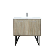 Load image into Gallery viewer, Lexora Lancy LLC36SKSOS000 36&quot; Single Bathroom Vanity in Rustic Acacia with White Quartz, White Rectangle Sink, with Faucet
