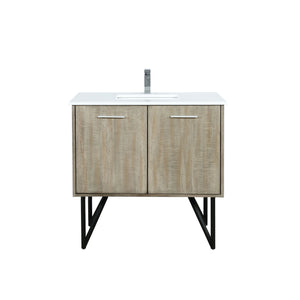 Lexora Lancy LLC36SKSOS000 36" Single Bathroom Vanity in Rustic Acacia with White Quartz, White Rectangle Sink, with Faucet