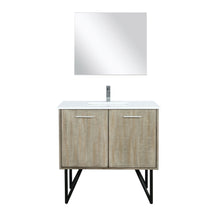 Load image into Gallery viewer, Lexora Lancy LLC36SKSOS000 36&quot; Single Bathroom Vanity in Rustic Acacia with White Quartz, White Rectangle Sink, with Mirror and Faucet