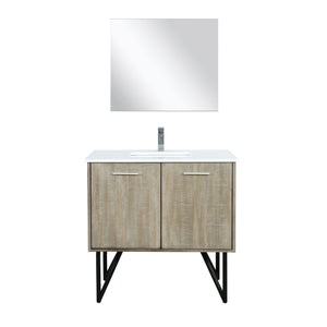 Lexora Lancy LLC36SKSOS000 36" Single Bathroom Vanity in Rustic Acacia with White Quartz, White Rectangle Sink, with Mirror and Faucet