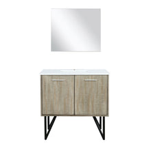 Load image into Gallery viewer, Lexora Lancy LLC36SKSOS000 36&quot; Single Bathroom Vanity in Rustic Acacia with White Quartz, White Rectangle Sink, with Mirror