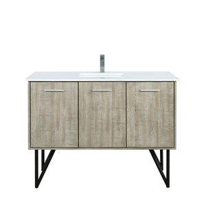 Lexora Lancy LLC48SKSOS000 48" Single Bathroom Vanity in Rustic Acacia with White Quartz, White Rectangle Sink, with Faucet