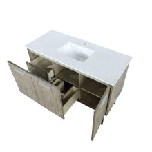 Load image into Gallery viewer, Lexora Lancy LLC48SKSOS000 48&quot; Single Bathroom Vanity in Rustic Acacia with White Quartz, White Rectangle Sink, Open Doors and Drawers