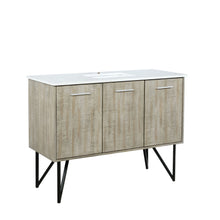 Load image into Gallery viewer, Lexora Lancy LLC48SKSOS000 48&quot; Single Bathroom Vanity in Rustic Acacia with White Quartz, White Rectangle Sink, Angled View