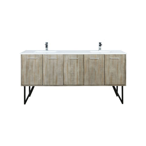 Lexora Lancy LLC72DKSOS000 72" Double Bathroom Vanity in Rustic Acacia with White Quartz, White Rectangle Sinks, with Faucets