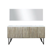 Load image into Gallery viewer, Lexora Lancy LLC72DKSOS000 72&quot; Double Bathroom Vanity in Rustic Acacia with White Quartz, White Rectangle Sinks, with Mirror