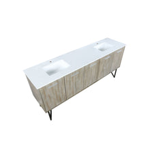 Load image into Gallery viewer, Lexora Lancy LLC80DKSOS000 80&quot; Double Bathroom Vanity in Rustic Acacia with White Quartz, White Rectangle Sinks, Angled View