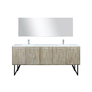 Lexora Lancy LLC80DKSOS000 80" Double Bathroom Vanity in Rustic Acacia with White Quartz, White Rectangle Sinks, with Mirror and Faucets