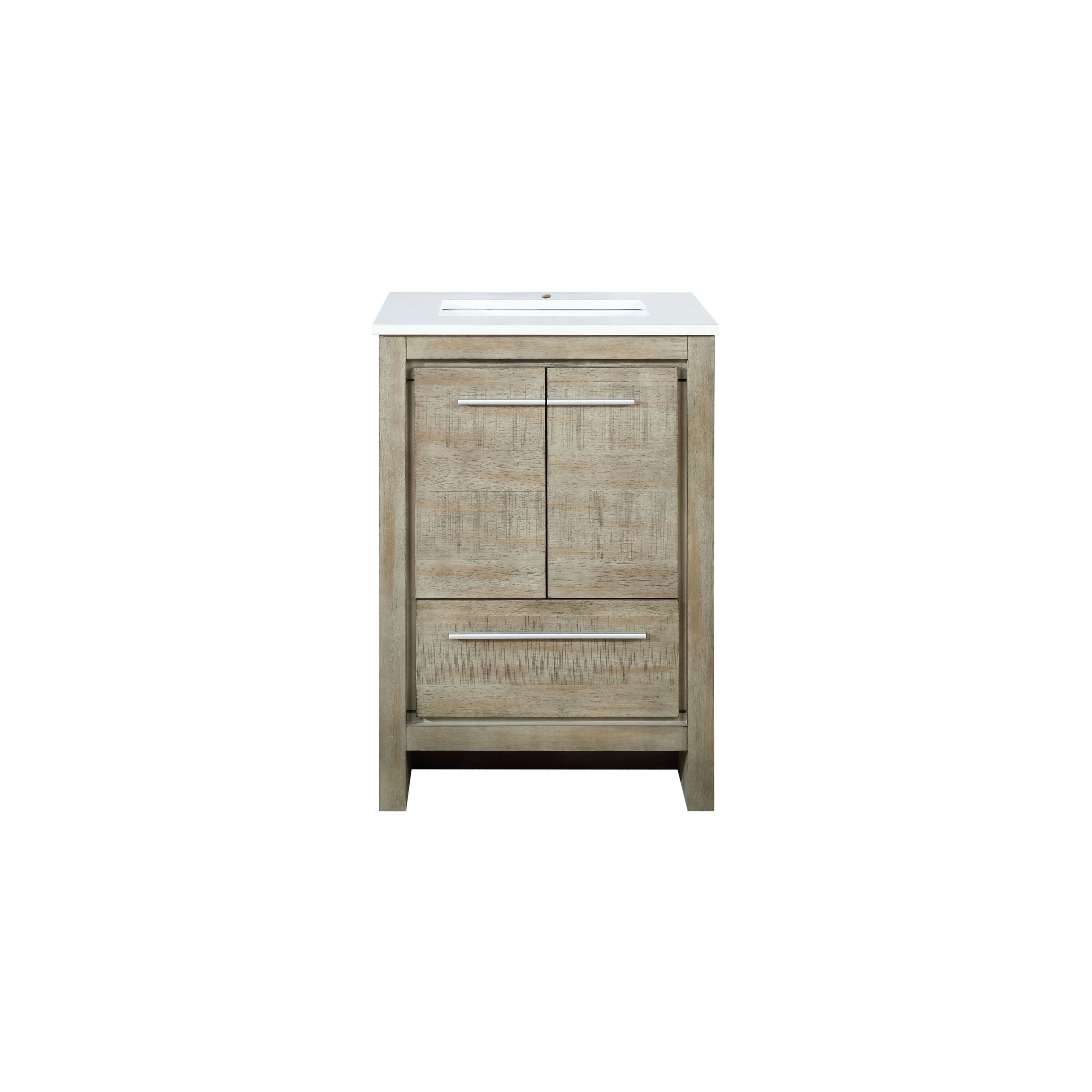 Lexora Lafarre LLF24SKSOS000 24" Single Bathroom Vanity in Rustic Acacia with White Quartz, White Rectangle Sink, Front View