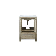 Load image into Gallery viewer, Lexora Lafarre LLF24SKSOS000 24&quot; Single Bathroom Vanity in Rustic Acacia with White Quartz, White Rectangle Sink, Open Doors