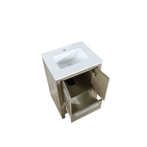Lexora Lafarre LLF24SKSOS000 24" Single Bathroom Vanity in Rustic Acacia with White Quartz, White Rectangle Sink, Open Doors and Drawer