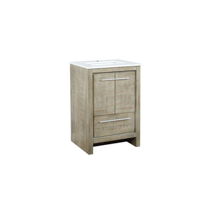 Lexora Lafarre LLF24SKSOS000 24" Single Bathroom Vanity in Rustic Acacia with White Quartz, White Rectangle Sink, Angled View