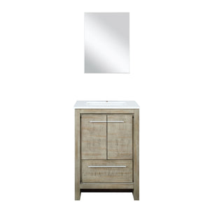 Lexora Lafarre LLF24SKSOS000 24" Single Bathroom Vanity in Rustic Acacia with White Quartz, White Rectangle Sink, with Mirror