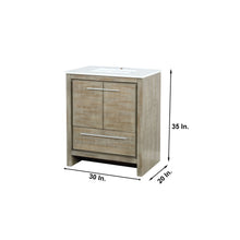 Load image into Gallery viewer, Lexora Lafarre LLF30SKSOS000 30&quot; Single Bathroom Vanity in Rustic Acacia with White Quartz, White Rectangle Sink, Dimensions