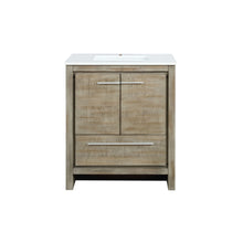 Load image into Gallery viewer, Lexora Lafarre LLF30SKSOS000 30&quot; Single Bathroom Vanity in Rustic Acacia with White Quartz, White Rectangle Sink, Front View