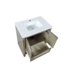Load image into Gallery viewer, Lexora Lafarre LLF30SKSOS000 30&quot; Single Bathroom Vanity in Rustic Acacia with White Quartz, White Rectangle Sink, Open Doors